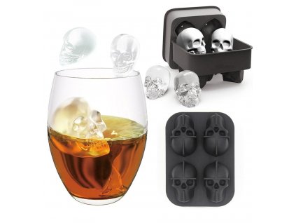 3D forma na ľad LEBKA 4 Grids 3D Skull Head Ice Cube Mold Halloween Skull Shaped Whisky Wine Ice Cube Tray Maker Chocolate Mould Bar Party Supplies 4 mriežky 3D lebka hlava ľadová kocka forma Halloween lebka v tvare whisky víno ľadová kocka zásobník tácka čokoláda forma bar strana strana dodávky