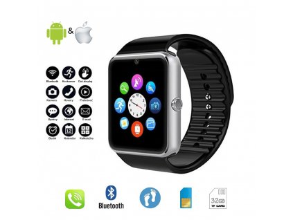 Inteligentné smart hodinky GT08 Bluetooth, NFC, GSM so slotom na kartu SIM a zdravotným senzorom pre Android a IOS Apple iPhone. Smartphone náramok Smartwatch.