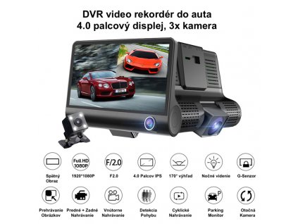 Fotoaparát DVR 3 objektív 4,0 palcový fotoaparát Dash Dual objektív so spätným zrkadlom Kamera videorekordér Auto registrátor Dvrs Dash Cam Car DVR 3 Cameras Lens 4.0 Inch Dash Camera Dual Lens With Rearview Camera Video Recorder Auto Registrator 