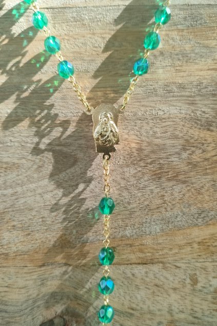 Růženec na zlatě se skleněnými korálky