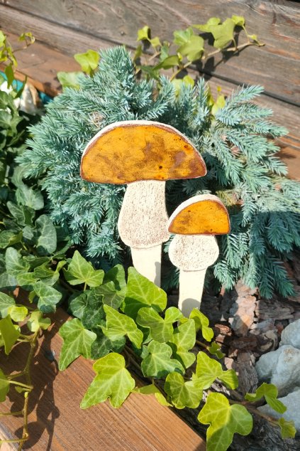 Keramický zápich hřib - sada 2ks - ruční výroba