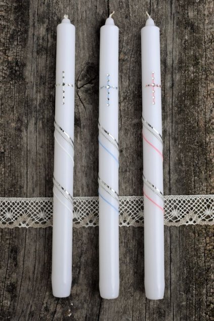 Křestní svíce (Barva stříbrná + modrá)