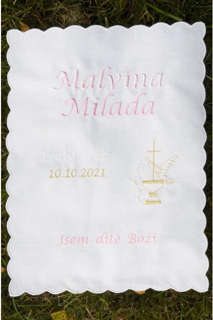 Křestní rouška se křtitelnicí (Vzor s vyšívanými okraji)