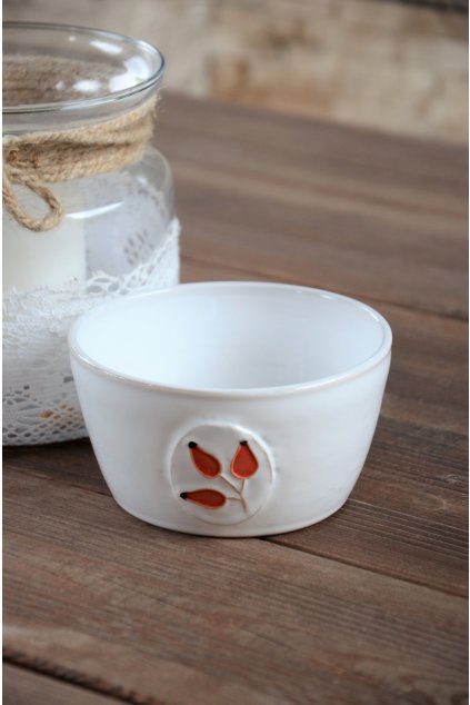 Keramické bílé misky s různými motivy - ruční výroba