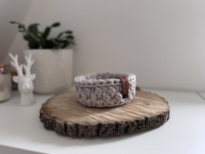 Mini háčkovaný košík - lněný, vzor pine