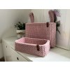 SADA háčkovaný košík s plochým dnem vel M a obdélníkový košík - růžová