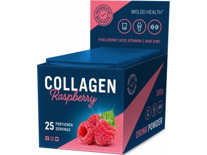 COLLAGEN RASPBERRY - MOŘSKÝ A HOVĚZÍ KOLAGEN - Malina 25 x 12 g WOLDOHEALTH