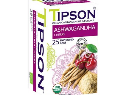ASHWAGANDHA CHERRY BIO bylinný čaj AŠVAGANDA-TŘEŠEŇ 25 x 1,5 g TIPSON