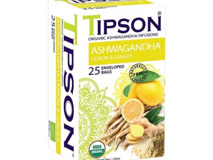 ASHWAGANDHA BIO LEMON - GINGER - BYLINNÝ ČAJ AŠVAGANDA-CITRÓN-ZÁZVOR 25 X 1,5 g TIPSON