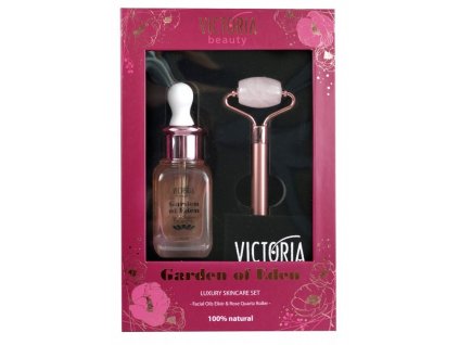 16644 victoria beauty luxusni omlazovaci set garden of eden rose quartz roller masazni valecek na oblicej protivraskove serum 30 ml 2 ks