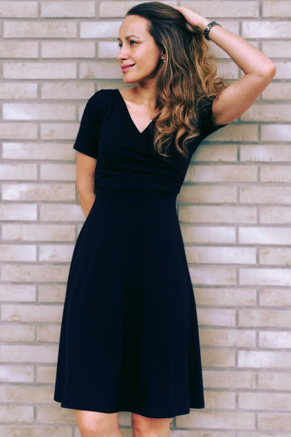 Kojicí šaty Grace s vázankou biobavlna+modal black