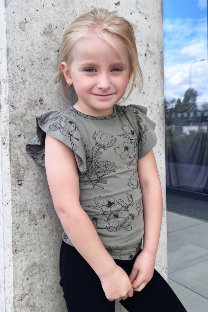 Dívčí rostoucí tričko FLOWERS khaki