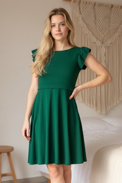 Kojicí šaty Amalie MODAL deep green volánek