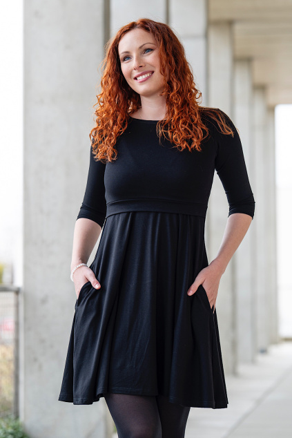 Kojicí šaty s kapsami Amalie BIO bavlna + modal black