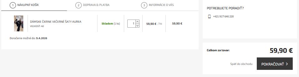 Kontrola košíka na e-shope Krásna móda