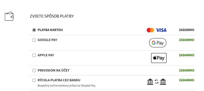 Výber dopravy a platby na e-shope Krásna móda