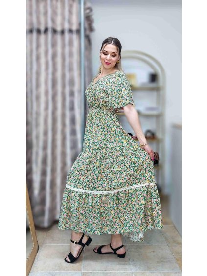 Letné kvietkované šaty, Zelená (Veľkosť M/L)