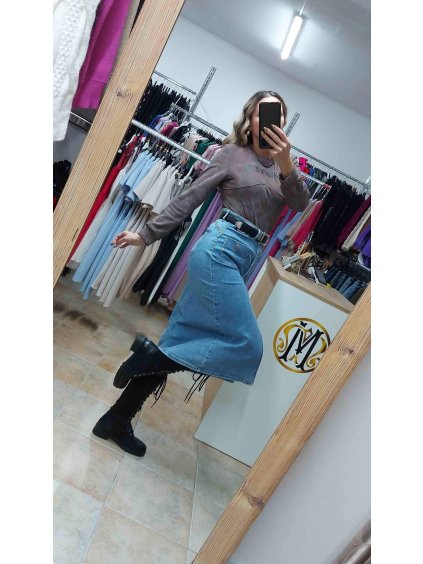 Rifľová sukňa na gombíky, Bledomodrá (Veľkosť M)