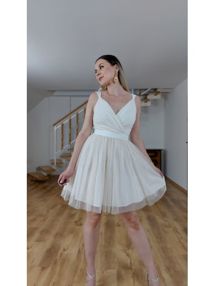 Biele krátke šaty na svadbu Aura, Biela (Veľkosť 36)