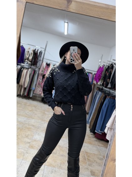 Čierne nohavice s vysokým pásom Diva, Čierna (Veľkosť XS)