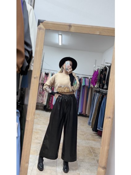 Voľné nohavice s vysokým pásom Selvo, Čierna (Veľkosť S)