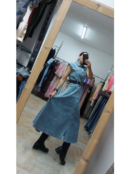 Dlhé rifľové šaty Dakota, Bledomodrá (Veľkosť S/M)