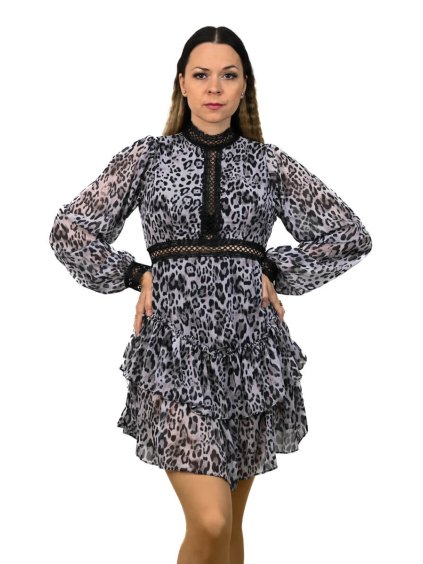 Dámske leopardie šaty Veyna, Sivá (Veľkosť S)