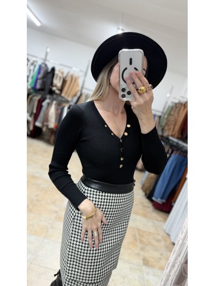 Čierne body s dlhým rukávom, Čierna (Veľkosť S/M)