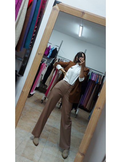 Široké nohavice s vysokým pásom Elys, Cappuccino (Veľkosť 36)