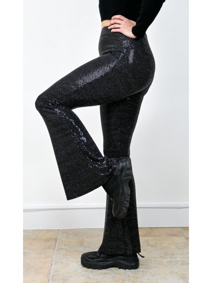 Flitrované nohavice s vysokým pásom, Čierna (Veľkosť S/M)