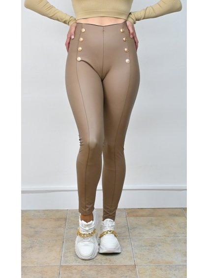 Koženkové legíny s vysokým pásom, Cappuccino (Veľkosť S)