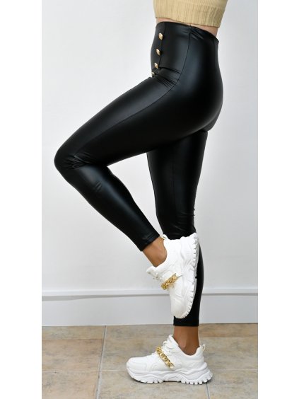 Legíny s vysokým pásom Buttons, Čierna (Veľkosť S)