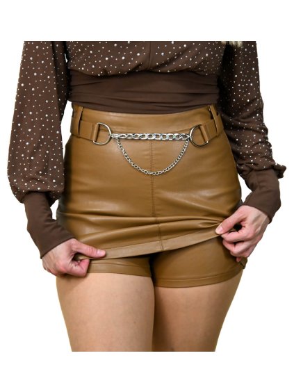 Kraťasová sukňa s retiazkou, Hnedá (Veľkosť M)