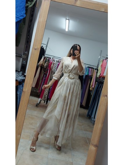 Dámske elegantné šaty Vienna, Béžová (Veľkosť 36)