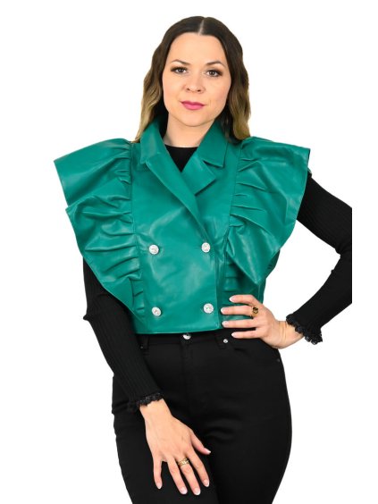 Koženková vesta s volánmi, Zelená (Veľkosť S)