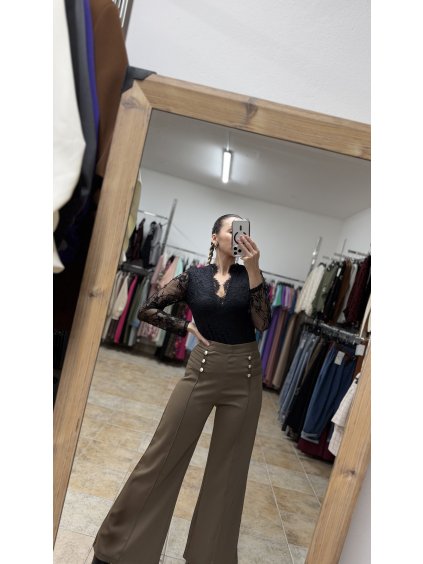 Elegantné nohavice s vysokým pásom Verly, Olivová (Veľkosť S)