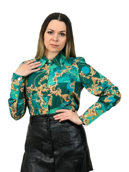 Zelená blúzka s dlhým rukávom Iris (Veľkosť S)