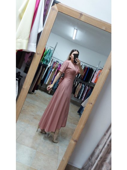 Dlhé spoločenské šaty s rukávom Ruby, Ružová (Veľkosť 36)