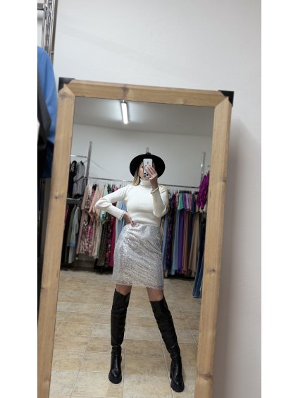 Flitrová strieborná sukňa Reyne (Veľkosť 36)