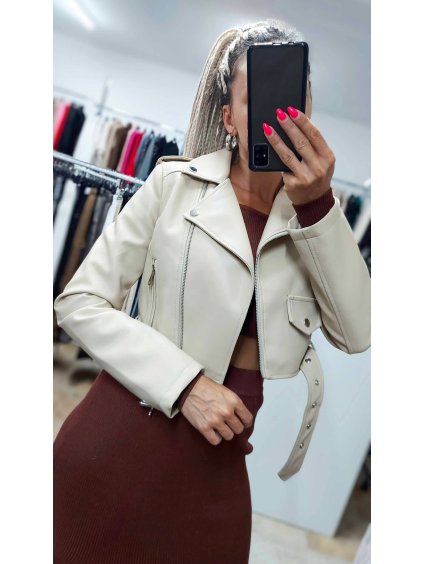 Béžová koženková bunda dámska Flare (Veľkosť S)
