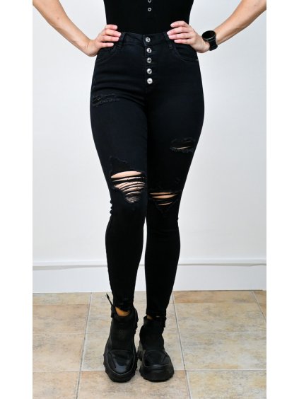 Čierne roztrhané rifle dámske Lea, Čierna (Veľkosť XS)