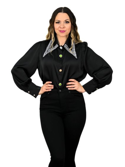 Saténová blúzka Mirabell, Čierna (Veľkosť S/M)