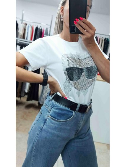 Tričko s kamienkami Karl, Biela (Veľkosť S)