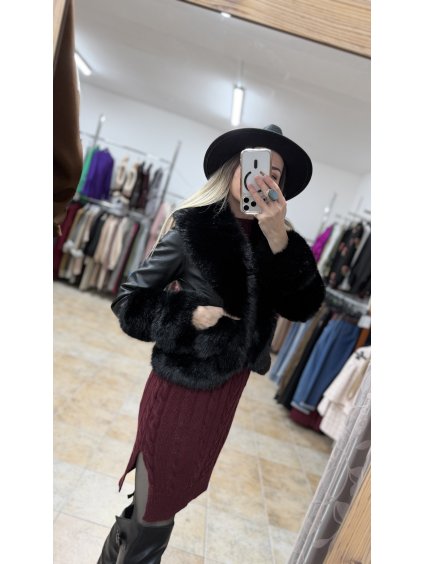 Koženková bunda s kožušinou Mirela, Čierna (Veľkosť L)