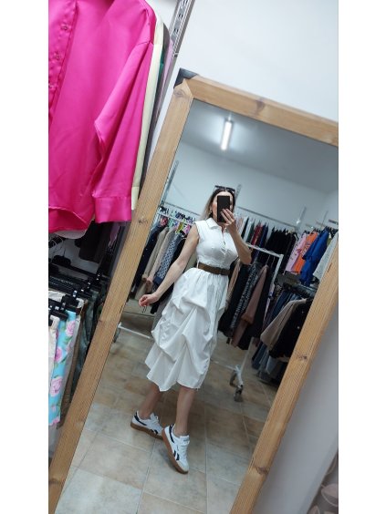 Biele šaty s balónovou sukňou, Biela (Veľkosť S/M)