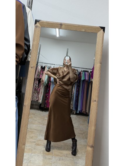 Hnedá saténová sukňa Niah (Veľkosť S)