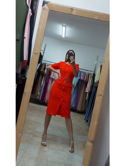 Červené midi šaty Carmen, Červená (Veľkosť 36)