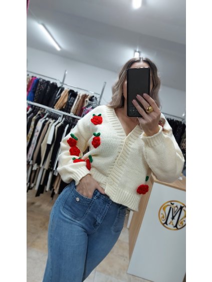 Sveter s kvetmi Roses, Krémová (Veľkosť UNI)