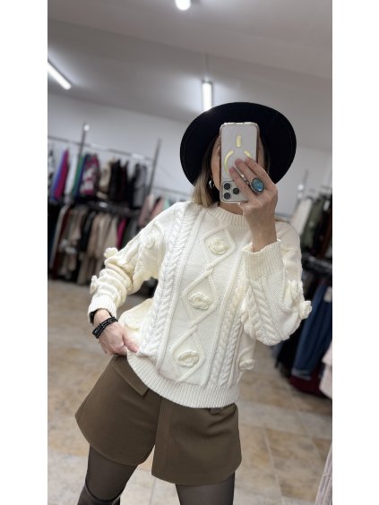 Pletený biely sveter Lynor, Biela (Veľkosť UNI)