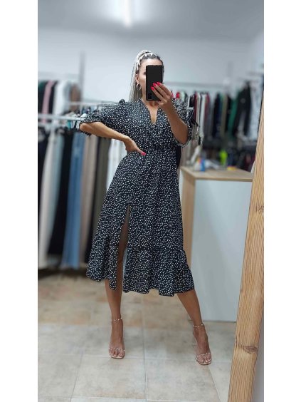 Čierne bodkované šaty Dots, Čiernobiela (Veľkosť UNI)